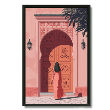 Tableau devant porte riad femme Marrakech élégance