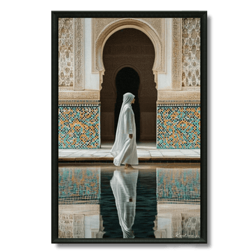Tableau femme voilée riad marocain zellij architecture