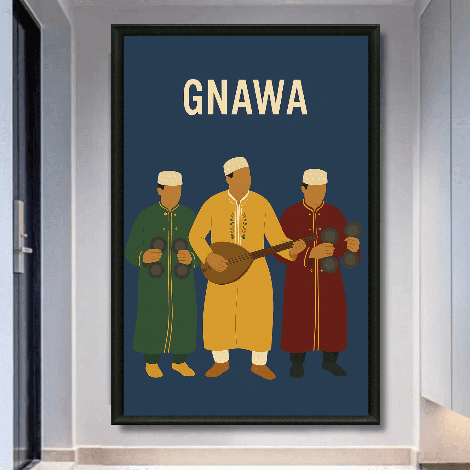 Tableau Gnawa groupe musique africaine arabe rythmes ancestraux