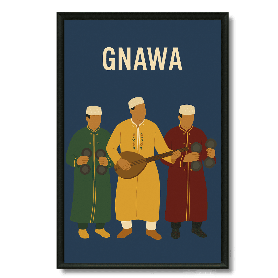 Tableau Gnawa groupe musique africaine arabe rythmes ancestraux