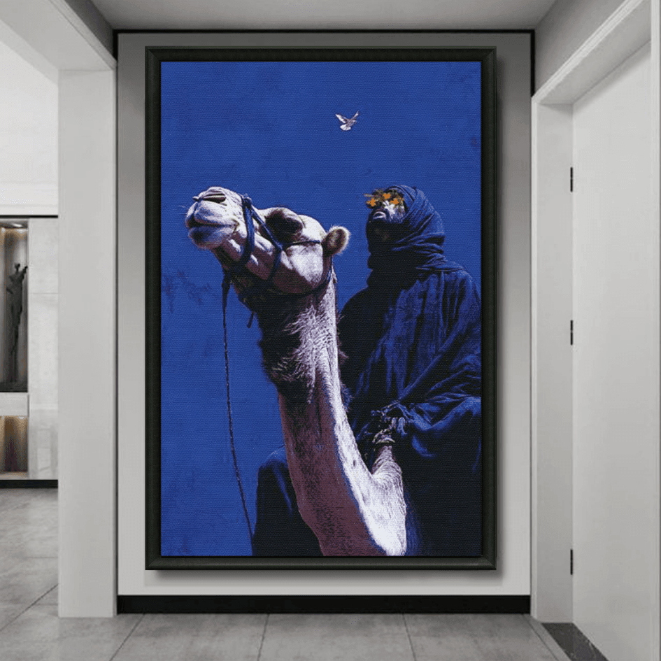 Tableau nomade sahraoui dromadaire désert marocain