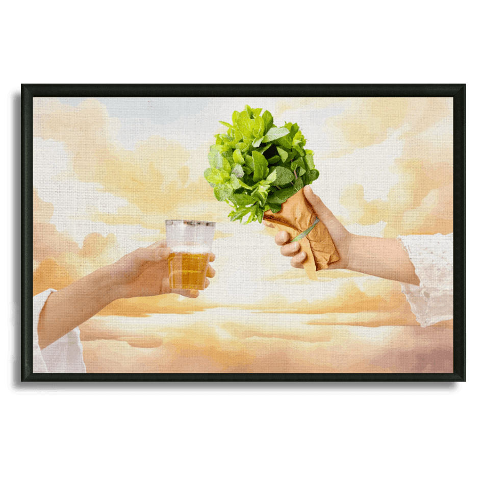 Tableau thé marocain ciel doré menthe rituel
