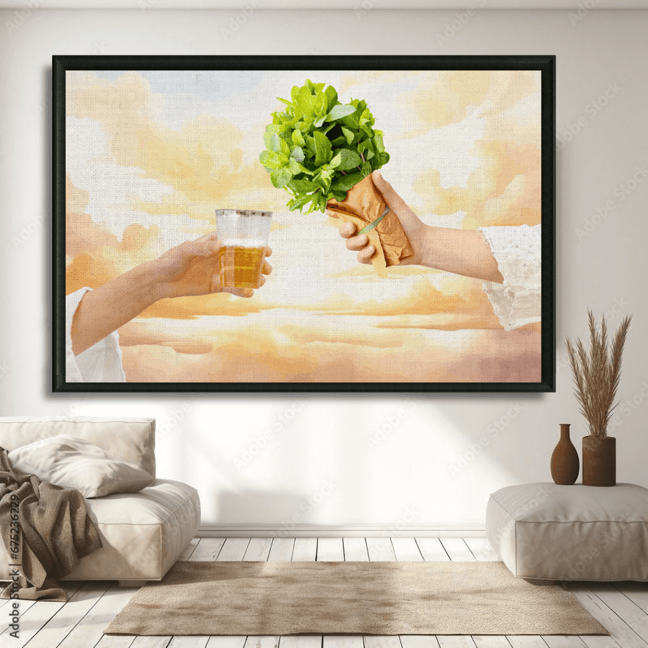 Tableau thé marocain ciel doré menthe rituel