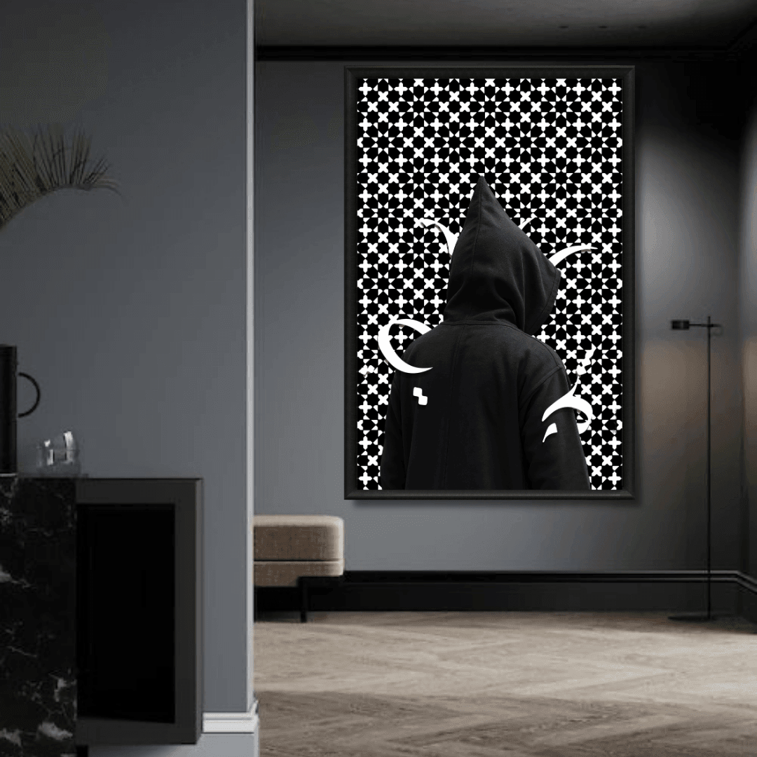 Tableau l'homme en noir djellaba pop art marocain