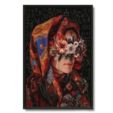 Tableau portrait femme fleurie marocaine motifs floraux