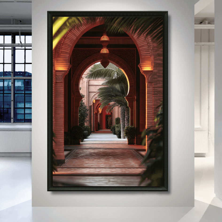 Tableau promenade rouge arches marocaines lanternes