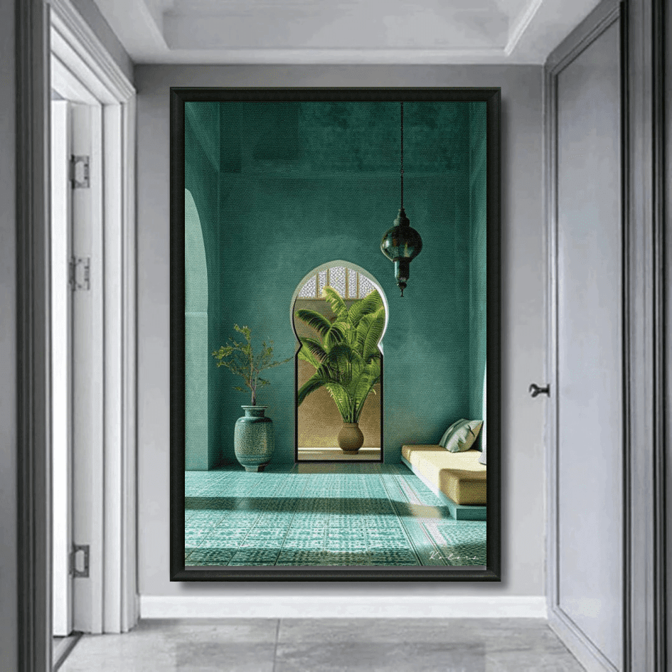 Tableau salon vert émeraude marocain détail