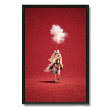 Tableau marocain inspiré de la Tbourida fantasia équestre en rouge