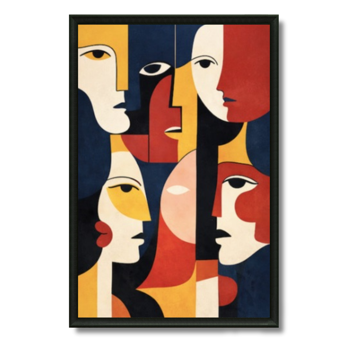 Tableau visages géométriques art déco moderne coloré